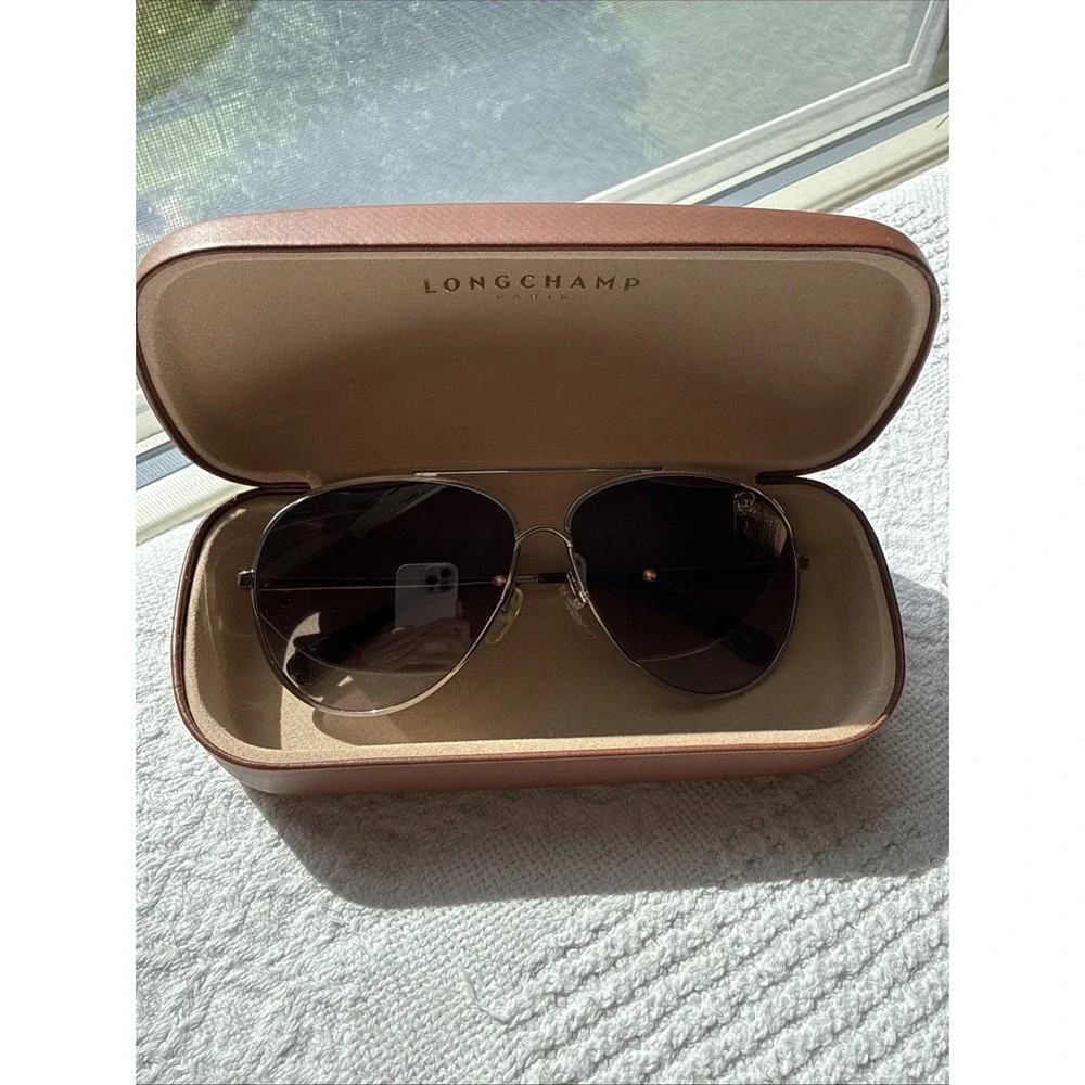 Longchamp Paris LO104S 033 Women Aviator Sunglasses Silver Gradient w/ Hard Case